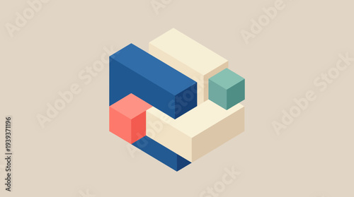 This artwork features a collection of geometric shapes in various soft colors creating an abstract composition that evokes creativity and modern design elements.