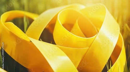Vivid Yellow Safety Barrier Tape Unfurled in Abstract Curves and Patterns