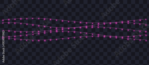 Vibrant pink string lights create a luminous and enchanting garland across a dark