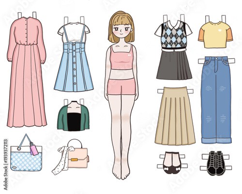 Paper doll of a set of clothes girl