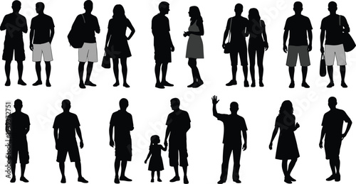 Vector illustration of stylized interaction silhouettes symbolizing lifestyle, communication, identity, diversity, culture, tradition, inclusivity, and education