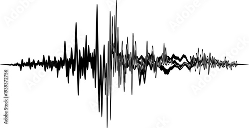 Dynamic black seismogram line graph representing a fluctuating earthquake wave or abstract sound vibration