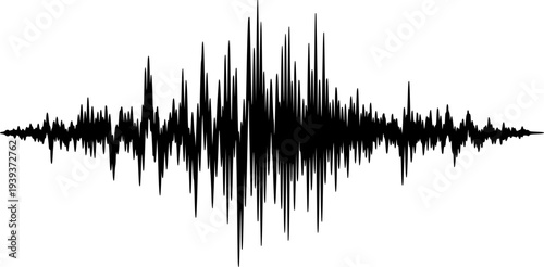 Dynamic black seismogram line graph representing a fluctuating earthquake wave or abstract sound vibration