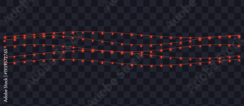 Vibrant red glowing fairy light strings gracefully illuminate a dark