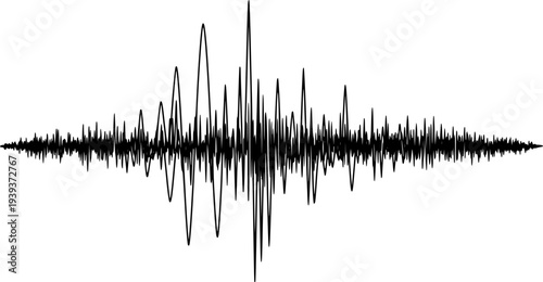 Dynamic black seismogram line graph representing a fluctuating earthquake wave or abstract sound vibration