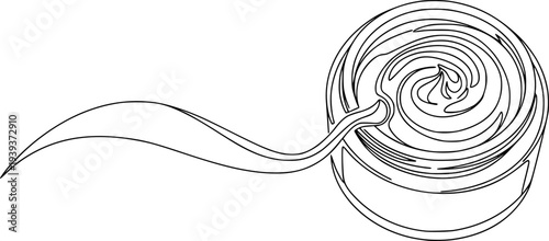 Continuous line drawing of a cosmetic cream jar with swirled product and a flowing wavy line