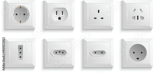 White wall plastic plate with and socket light switches vector