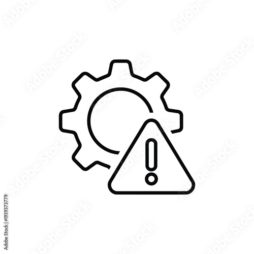 Work safety warning icon gear with hazard alert sign black and white vector illustration
