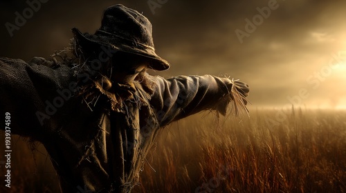 Wallpaper Mural Misty halloween scarecrow guardian field Torontodigital.ca