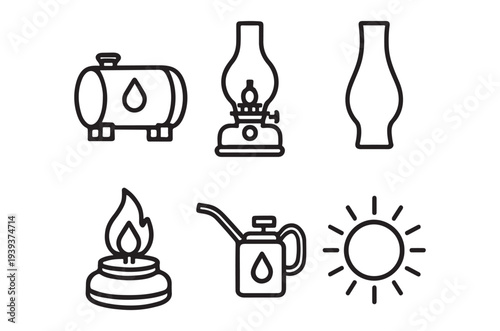 Simple line art depicting various energy and light sources