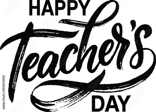 Happy Teachers Day greeting card with brush script text on transparent background
