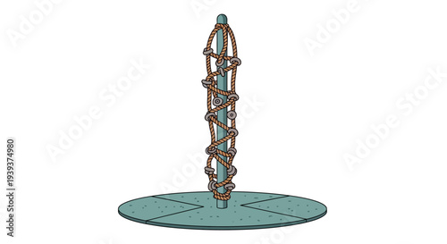 Abstract Sculpture with Rope and Metal Rings on Circular Base