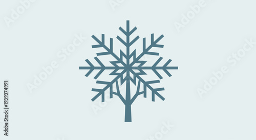Abstract Snowflake Tree Icon Symbol, Minimalist Winter Nature Graphic