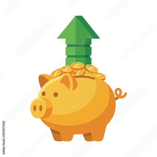 A vibrant illustration of a piggy bank with a rising arrow symbolizing savings growth and financial management, representing prosperous planning and investment strategies.