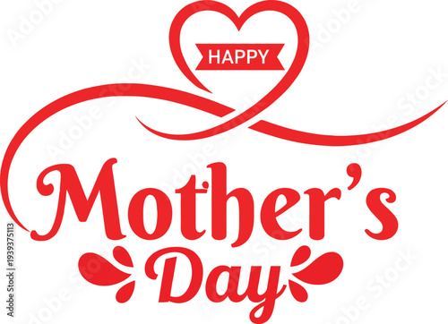 Red Mothers Day greeting with heart and banner isolated on transparent background