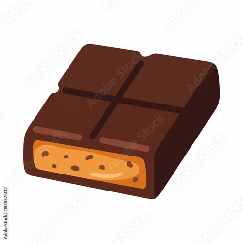 A tempting illustration of a chocolate bar with creamy filling partway bitten, showcasing indulgence and the craving for delectable sweets.