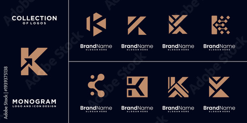 Set of letter k luxury logo design concept template.