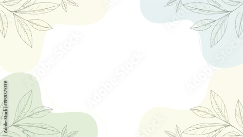 Illustrative composition of pastel-colored shapes and leaf outlines on a white background with a soft, artistic mood.