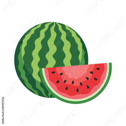 An appealing illustration of a watermelon with a slice cut out, vibrant colors inviting everyone to enjoy a delicious and refreshing summer treat.