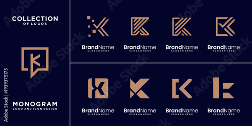 Set of letter K logo icon design template elements.