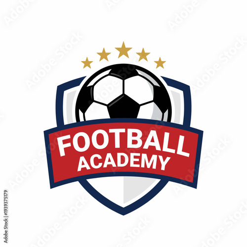 A dynamic emblem featuring a football and stars, symbolizing unity and athletic development within a football academy, appealing to sports enthusiasts and athletes.
