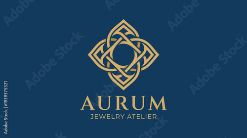 This logo design features a stunning gold geometric pattern that represents elegance, luxury, and craftsmanship for a jewelry atelier, ideal for branding and marketing.