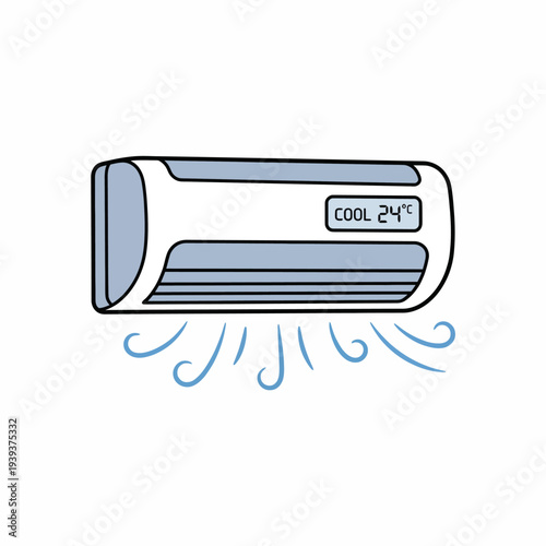 A simple yet modern illustration of an air conditioning unit, representing cool comfort, technology, and climate control ideal for homes and businesses needing temperature regulation.