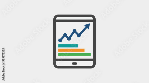 A sleek tablet displaying a vibrant growth chart, showcasing a blue upward arrow and colorful bars to represent success and increasing trends in data effectively.