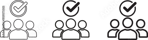 Business team approval check mark icon set