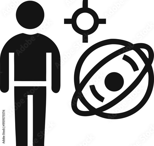 Person focusing on precise global targeting and advanced scientific discovery with technology