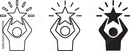Success star award in hands icon set