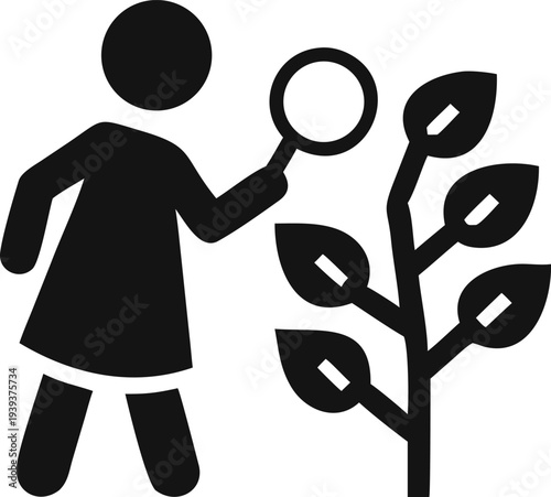 Person Inspecting Green Plant Leaves with Magnifying Glass for Scientific Study