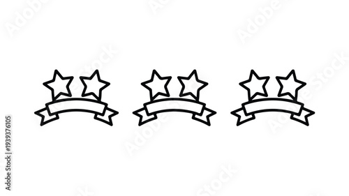 Three black and white star emblems with ribbons below them