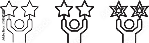 People holding stars success icon set