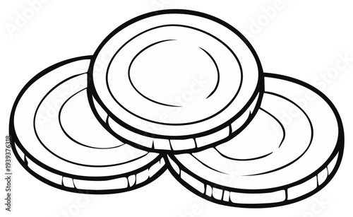 Three round gold coins arranged in a pile, outlined in black