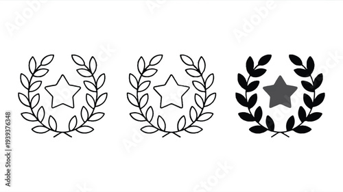 Three laurel wreaths with stars varying in fill and style