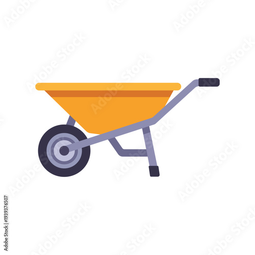 Wheelbarrow with single wheel and support legs, colorful vector flat style illustration