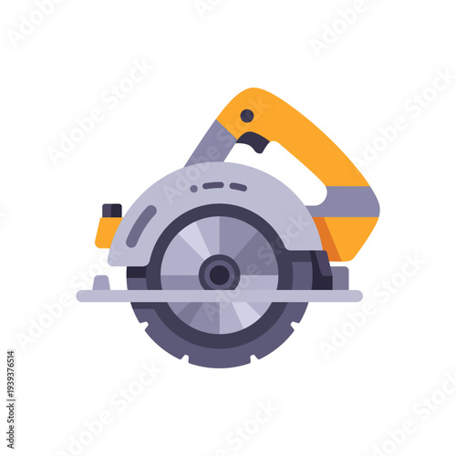 Circular saw with blade guard and handle, colorful vector flat style illustration