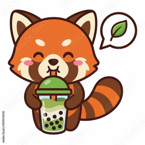 A charming illustration of a red panda happily sipping a refreshing drink, embodying joy and playfulness, perfect for animal lovers and vibrant, fun-themed designs.