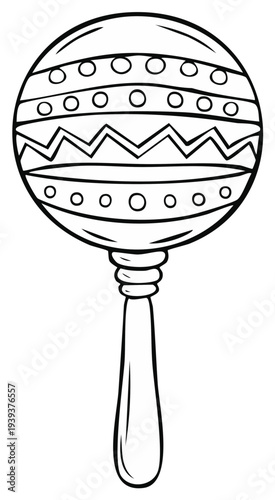 Black and white illustration of a maraca musical instrument.