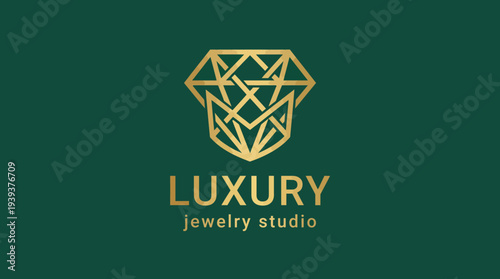 This elegant image features a luxury jewelry studio logo with a diamond design, showcasing sophistication and quality, perfect for branding high-end jewelry products.