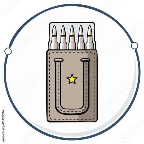 Military ammo pouch with a rifle clip and star emblem vector icon