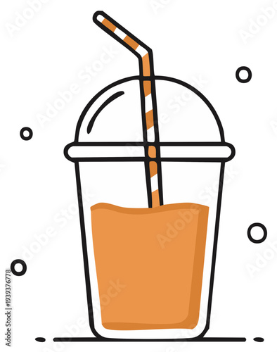 Orange Juice in Clear Plastic Cup with Striped Straw To Go Drink Icon