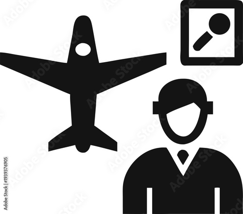 Professional Air Travel Operations Featuring a Pilot Icon and Communication Screen for Aviation