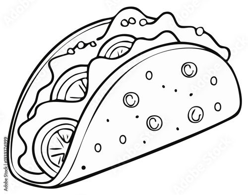 Taco Outline Clip Art Style Illustration with Vegetables and Topping