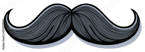 Cartoon Mustache Illustration, Clip Art, Gray Grey Curled Moustache, Handlebar Style, Vector Art, Comical Facial Hair, Detailed Clip