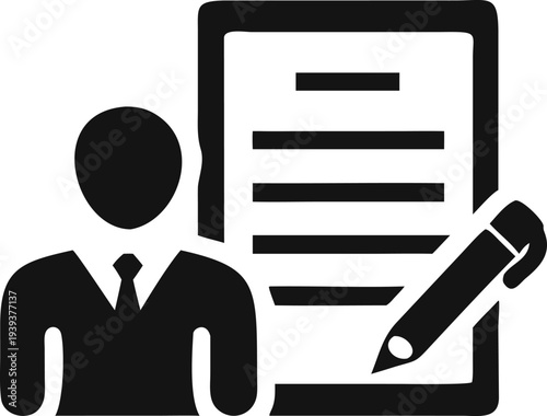 Professional business person next to a document and pen ready for signing or review