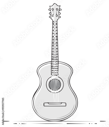 Hand drawn acoustic guitar illustration. Monochrome musical instrument in a simple sketch style.