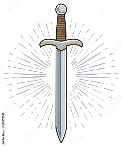 Vintage Sword Illustration With Light Rays Vector
