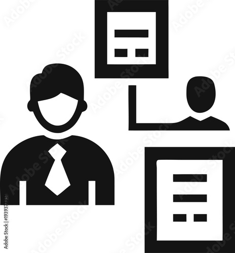 Professional businessperson facilitates efficient information flow and document sharing within a clear organizational structure